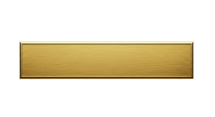 Golden metallic nameplate with brushed texture, isolated on transparent background