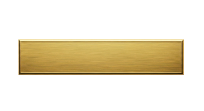 Golden metallic nameplate with brushed texture, isolated on transparent background