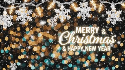 Festive Christmas and New Year background with snowflakes and bokeh lights creating a warm and celebratory atmosphere perfect for holiday greetings and designs