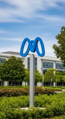 Meta Headquarters - A View of the Iconic Blue Infinity Loop Sculpture.