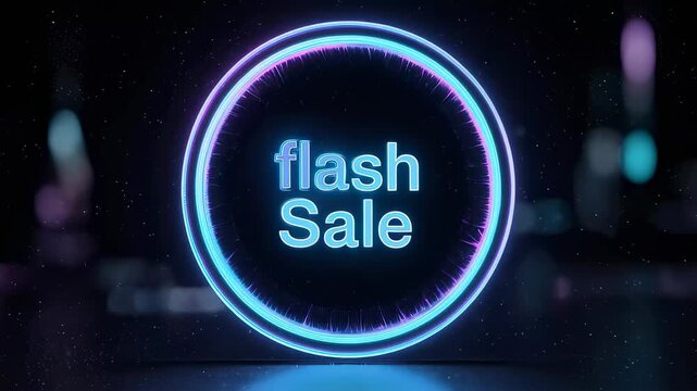 Glowing neon circle with flash sale text in a dark cosmic icon background light
