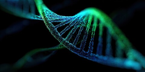 Colorful 3D representation of DNA strand showcasing intricate details in a dark background