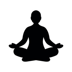 Deep black silhouette of meditating person in lotus pose, minimal vector