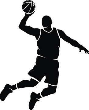 Silhouette of a basketball player dunking a ball