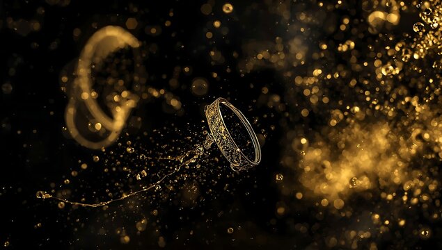 Abstract macro photography of golden bubbles and swirls against a dark mysterious background