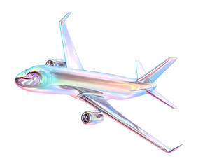 Iridescent Airplane Model with Chrome Finish on a White Background aircraft isolated on a transparent background