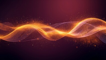 Abstract glowing orange wave of particles flowing through dark space with subtle bokeh