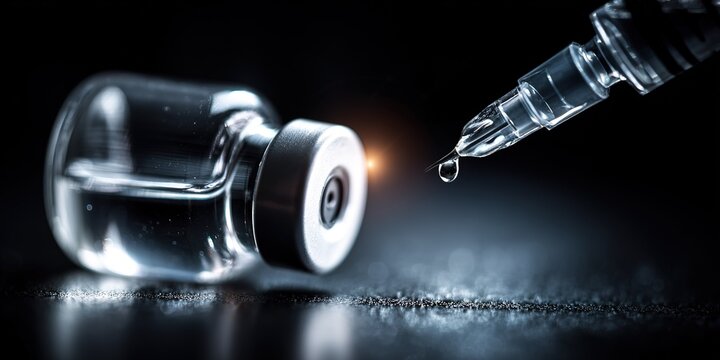 Close examination of a vaccine vial and syringe highlighting medical preparation for immunization procedures - Powered by Adobe