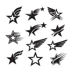 Flying Star & Shooting Star Icon Set | Vector Winged Star Logo Designs