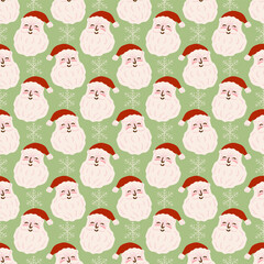 Christmas Santa Claus snowflake Green holidays Seamless Pattern textile fabric wrap scrapbooking