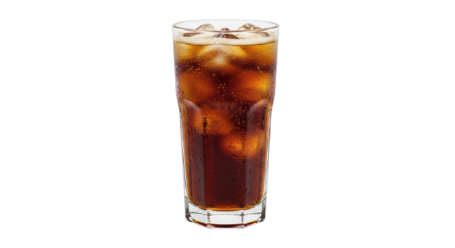 Refreshing cola beverage with ice cubes in a clear glass on transparent background - Powered by Adobe