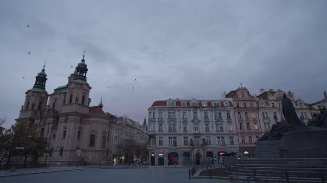 Prague, Czech Republic - Jan Hus Memorial Statue in Old Town Square Prague Under Cloudy Sky