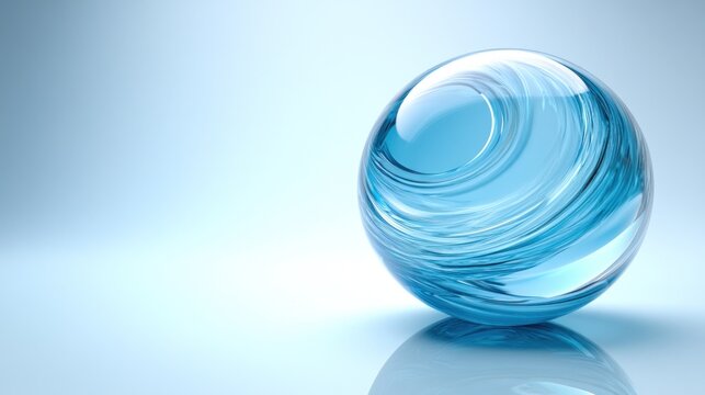 Blue glass sphere on light blue surface