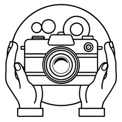 Hands holding a camera for photography and art