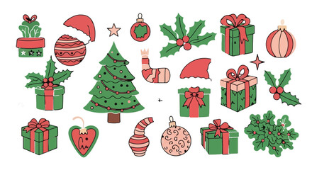 Christmas Tree, Ornaments, and Holiday Icons Clipart Set