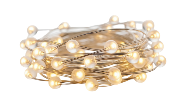 Isolated string of decorative mini LED lights, illuminated festive ornaments, glow, warmth