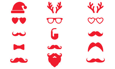 set of vector red hipster fashion men faces with beard, mustache, and glasses