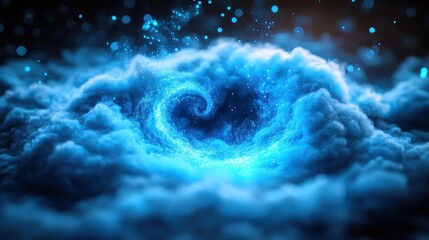 Blue swirling vortex in ethereal clouds