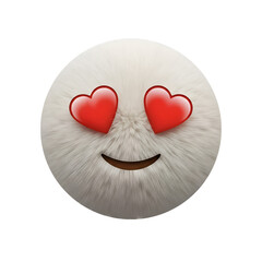 Fluffy white emoji with heart eyes and a happy smile, representing intense love, adoration, and affection, isolated on a clean white background for Valentine's Day designs.