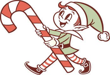 Cartoon illustration of Santa Claus character with a gift bag