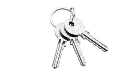Silver keys on ring security access unlock metal object on transparent background