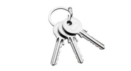 Silver keys on ring security access unlock metal object on transparent background