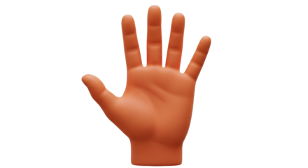 Isolated tan-skinned hand making a stop gesture, or showing the number five with fingers spread