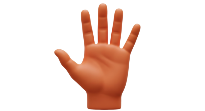 Isolated tan-skinned hand making a stop gesture, or showing the number five with fingers spread
