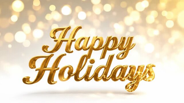 Golden happy holidays text with bokeh lights. Festive season message.