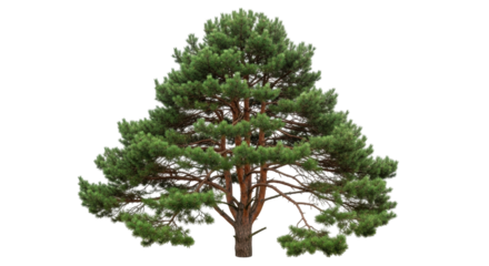 Isolated Pine Tree - A Natural Forest Giant with Lush Green Needles and Woody Branches