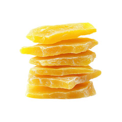 Stack of dried mango slices on black background