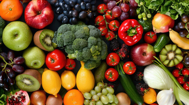 Vibrant assortment of fresh, healthy fruits and vegetables bursting with color and natural goodness for a wholesome lifestyle