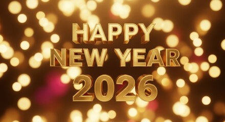 Golden Celebration for Happy New Year 2026 - A festive golden "Happy New Year 2026" with bokeh lights symbolizing celebration,joy,hope,prosperity, and new beginnings