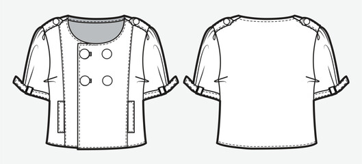 Shell top front and back view technical flat drawing vector mockup illustration.
