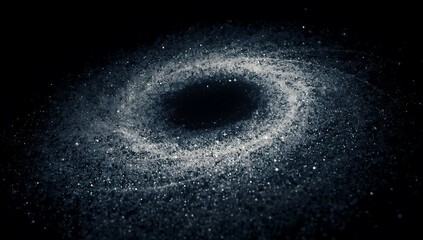 Abstract swirling vortex of white particles against a deep black cosmic background