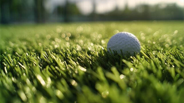Golf ball resting on green grass during a sunny afternoon