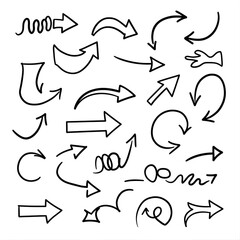 Hand-drawn doodle arrows, black ink vector, isolated on white 