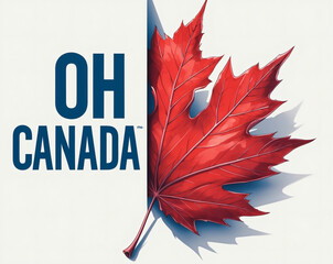 Celebration of Canada with a vibrant maple leaf against a backdrop of bold lettering filled with pride