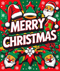 Festive celebration with joyful Santa Claus, vibrant decorations, and a cheerful message for Christmas