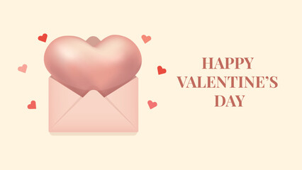 3D Soft Pink Heart in Envelope &ndash; Valentine&rsquo;s Day Banner