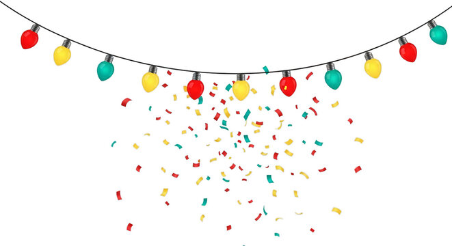 Celebration lights and confetti for festive occasions on transparent background