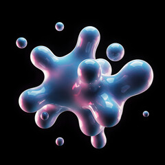 Floating holographic liquid shapes, futuristic 3D blobs, isolated 