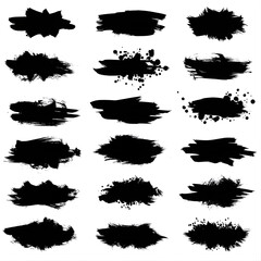 Minimal black brush stroke set, ink splashes, isolated on transparent background 