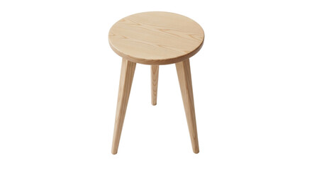 Isolated wooden stool with round top and three legs, modern furniture and decor piece