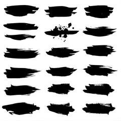 Minimal black brush stroke set, ink splashes, isolated on transparent background 