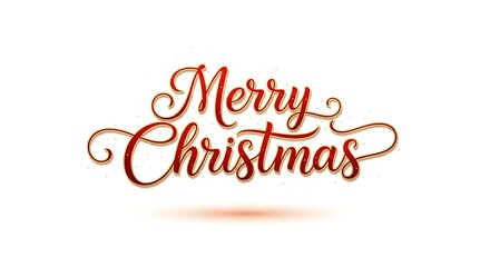 Fototapeta premium Elegant red and gold 'Merry Christmas' holiday greeting in decorative calligraphy.