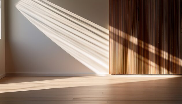minimalist wall bathed in sunlight displaying geometric light and shadow patterns