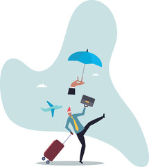 Travel insurance, protection for traveller before flying in COVID-19 Coronavirus era .about a man and his life.
