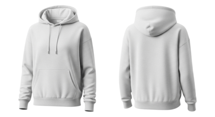 Front and back view of a white hoodie