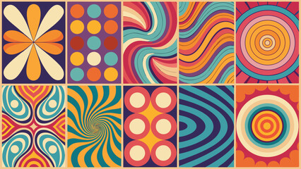 series of colorful, swirling psychedelic patterns showcasing bold hues and dynamic shapes..eps